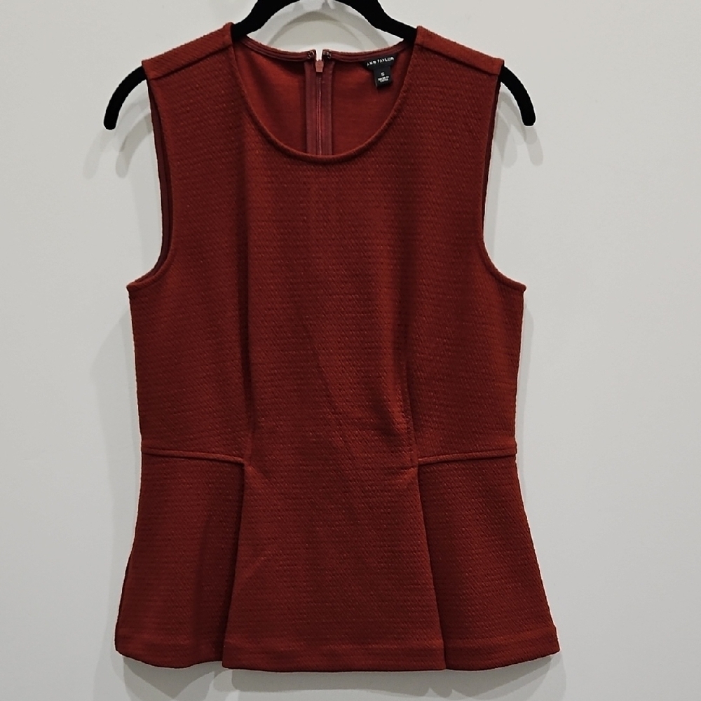 Ann Taylor Red Sleeveless Peplum Tank Top
